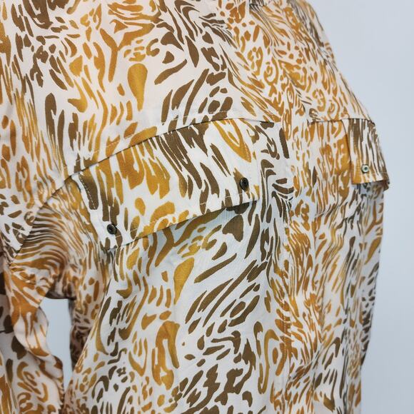 Robert Graham Zebra Print Silk Blouse Size L Orange Tab Sleeves Button Up Office - Picture 8 of 16